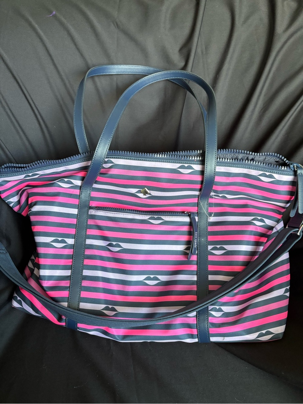 Kate Spade Striped Pink & Navy Tote Bag - Large Women's Weekend Bag